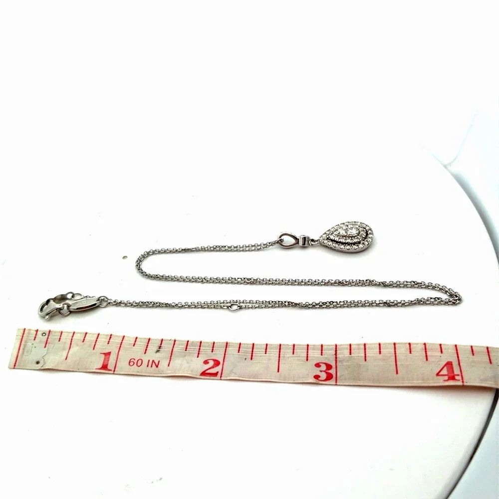 Neil Lane 14K White Gold Diamond Triple Layer Pear Halo Dangle Pendant Necklace